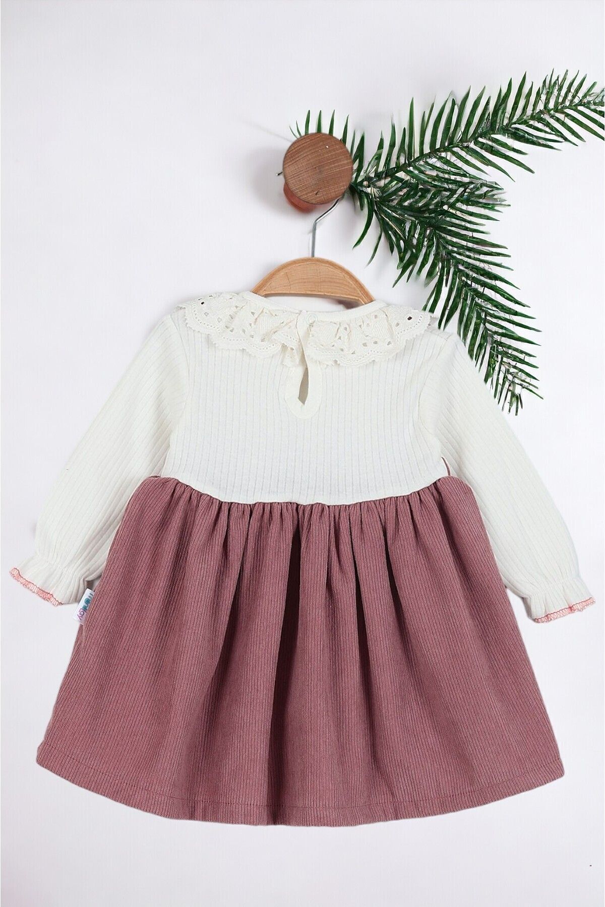 Kız Bebek Vintage Dantel Yakalı Salopet Fitilli Elbise
