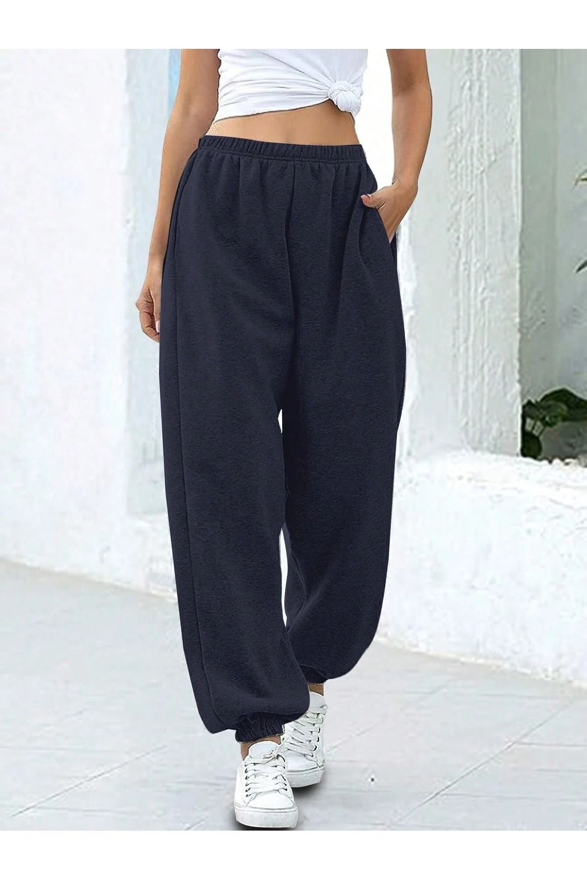 Kadın Oversize Cepli Lastik Paça Eşofman Altı