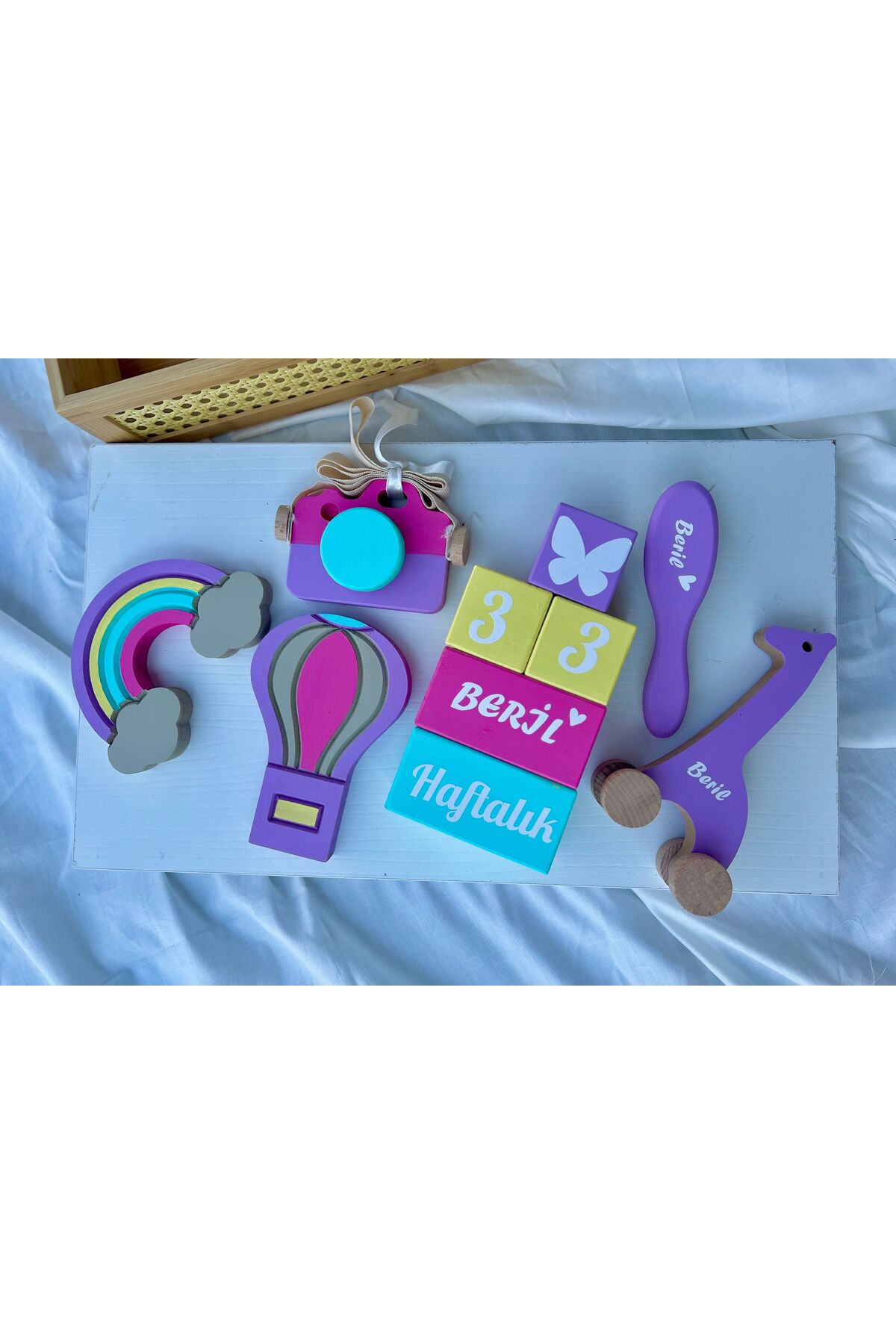 Objeli bebek anı küpü seti tam set bebek dekor