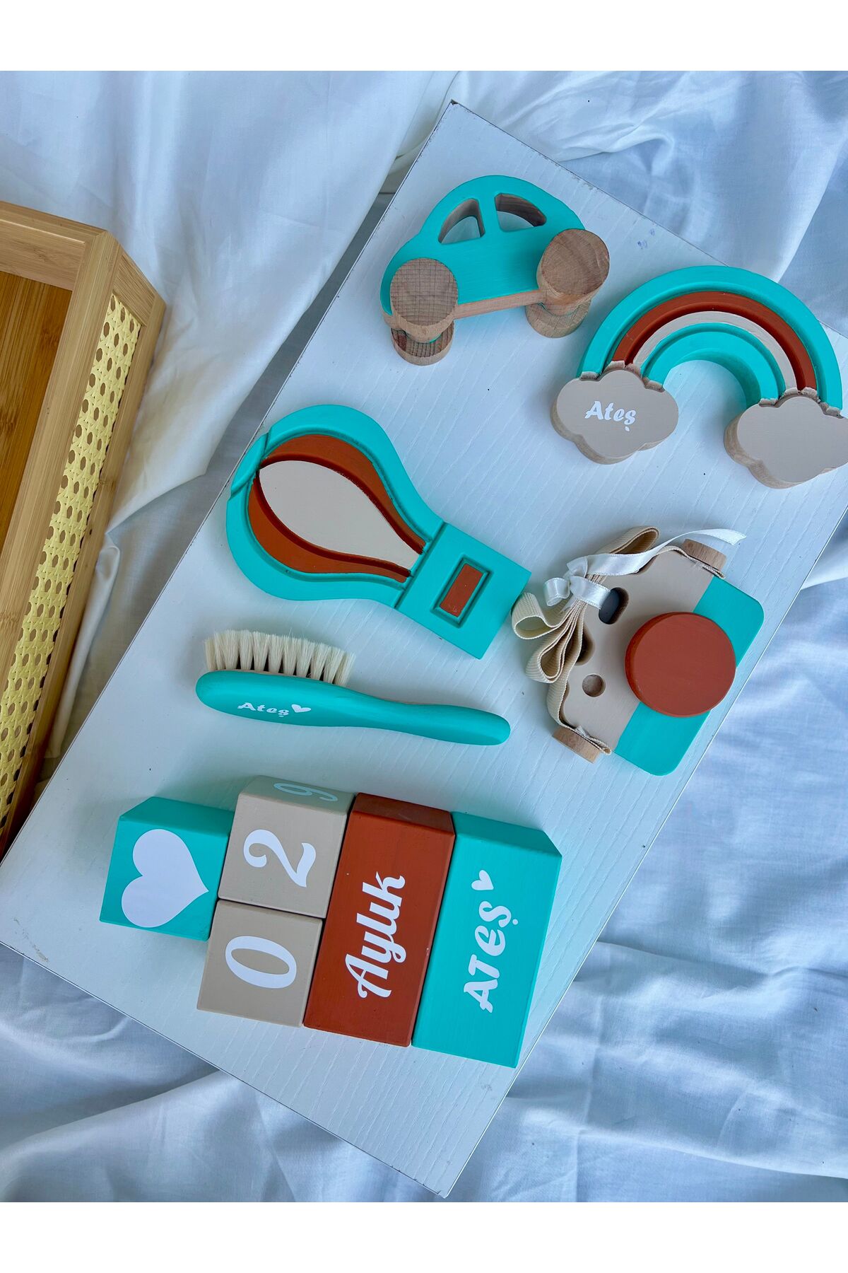 Objeli bebek anı küpü seti tam set bebek dekor