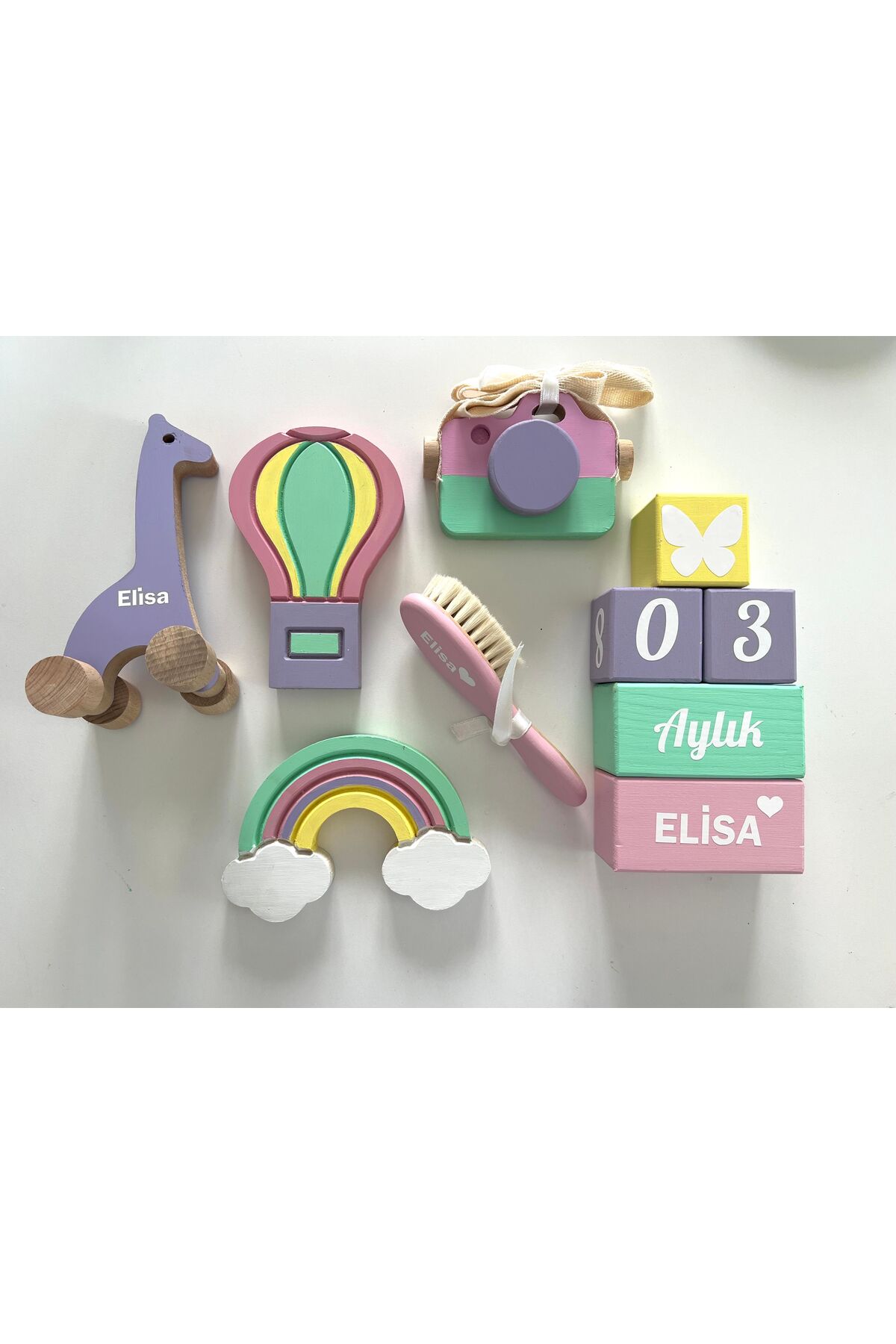 Objeli bebek anı küpü seti tam set bebek dekor