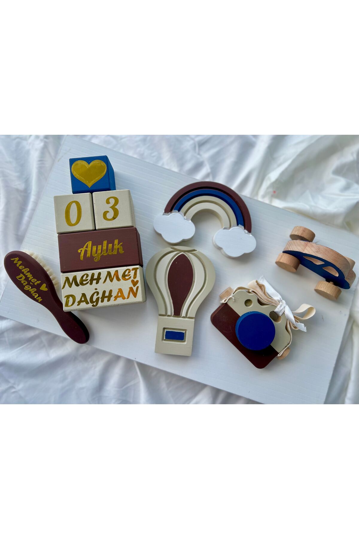 Objeli bebek anı küpü seti tam set bebek dekor