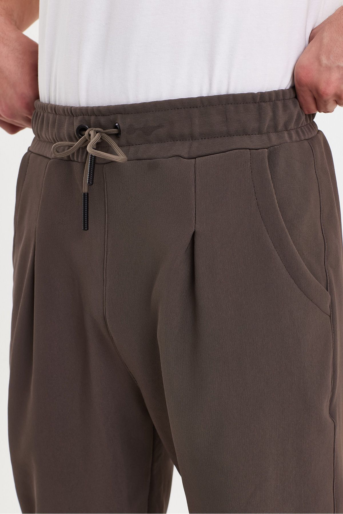 CLIPMAN-Ανδρικό κανονικό ελαστικό παντελόνι Jogger καφέ 2