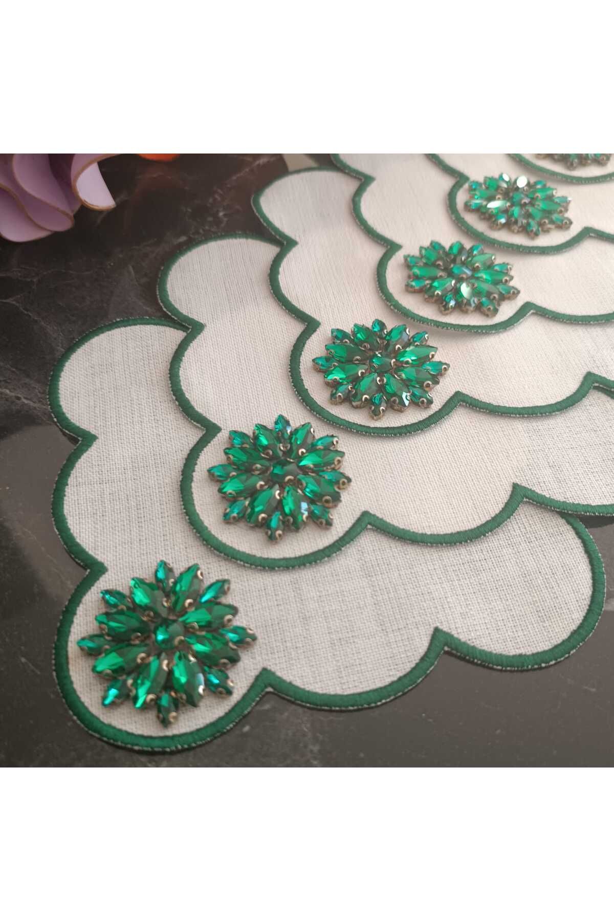 Fleur De Pierre (TAŞ ÇİÇEK) Zümrüt Yeşili Kahve Yanı Kokteyl Peçetesi Leke Tutmayan Kumaş 6 Adet