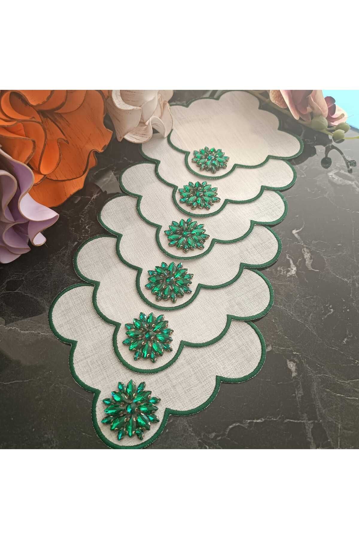 Fleur De Pierre (TAŞ ÇİÇEK) Zümrüt Yeşili Kahve Yanı Kokteyl Peçetesi Leke Tutmayan Kumaş 6 Adet
