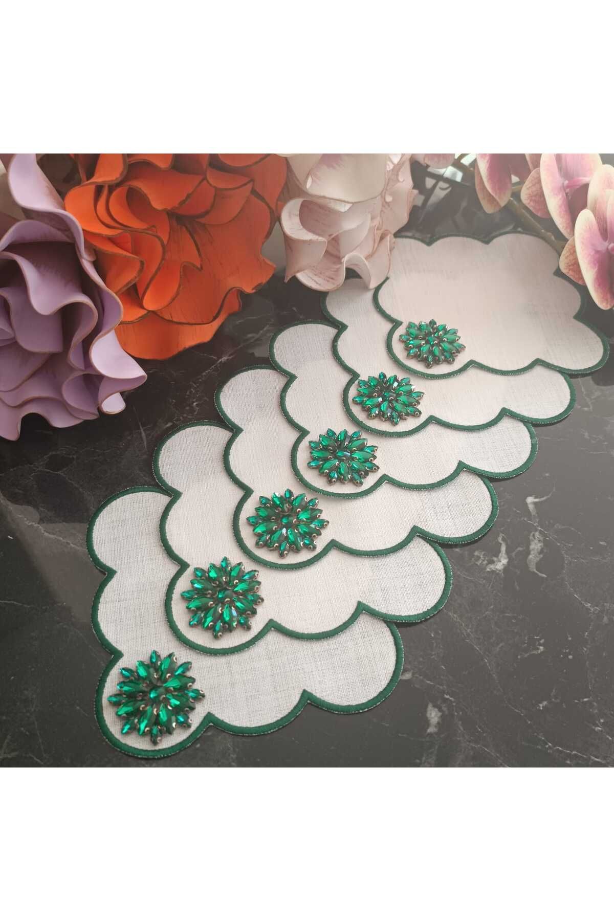 Fleur De Pierre (TAŞ ÇİÇEK) Zümrüt Yeşili Kahve Yanı Kokteyl Peçetesi Leke Tutmayan Kumaş 6 Adet