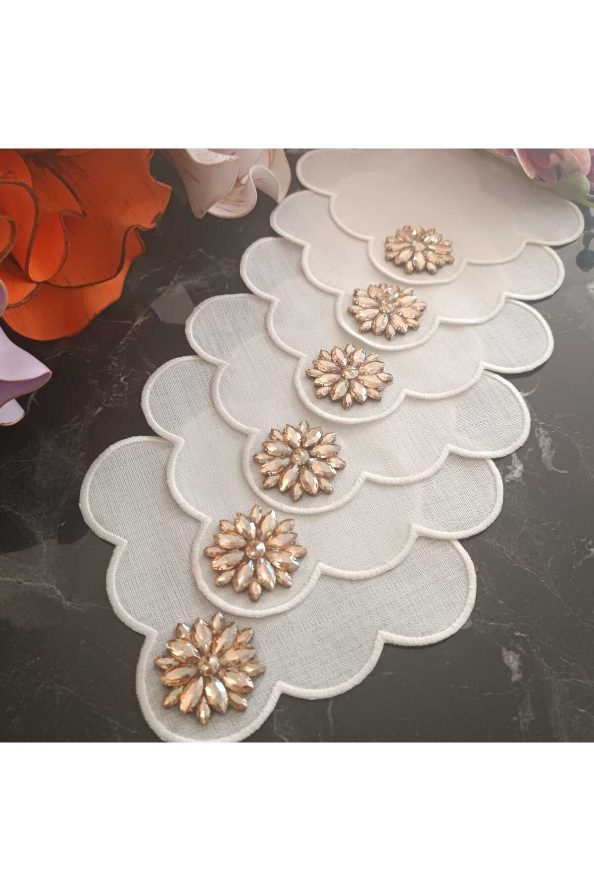 Fleur De Pierre (TAŞ ÇİÇEK) şampanya renkli Kahve Yanı Kokteyl Peçetesi Leke Tutmayan Kumaş 6 Adet