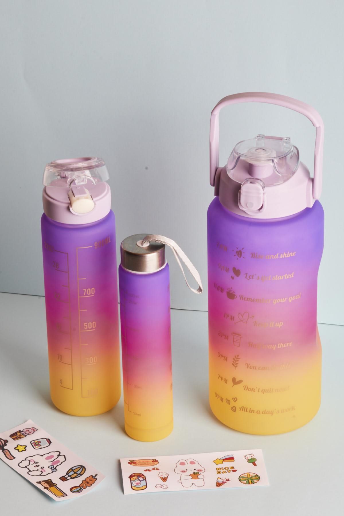 Perotti Misale Motivasyonel 3'lü Su Matarası Suluk 2lt 900ml 600ml Tritan Sporcu Matara