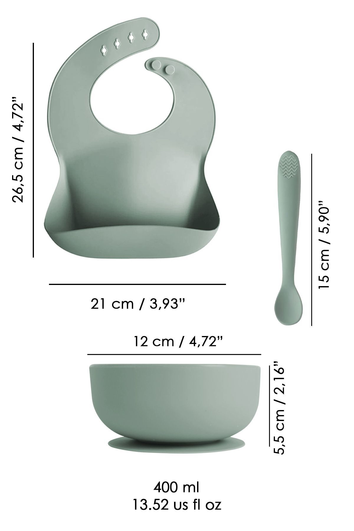 Meleni Baby 3'lü Silikon Bebek Beslenme Seti - Vakumlu Mama Kasesi - Mama Önlüğü - Diş Kaşıyıcı Kaşık - Yeşil fotoğrafı 6 (önizleme)