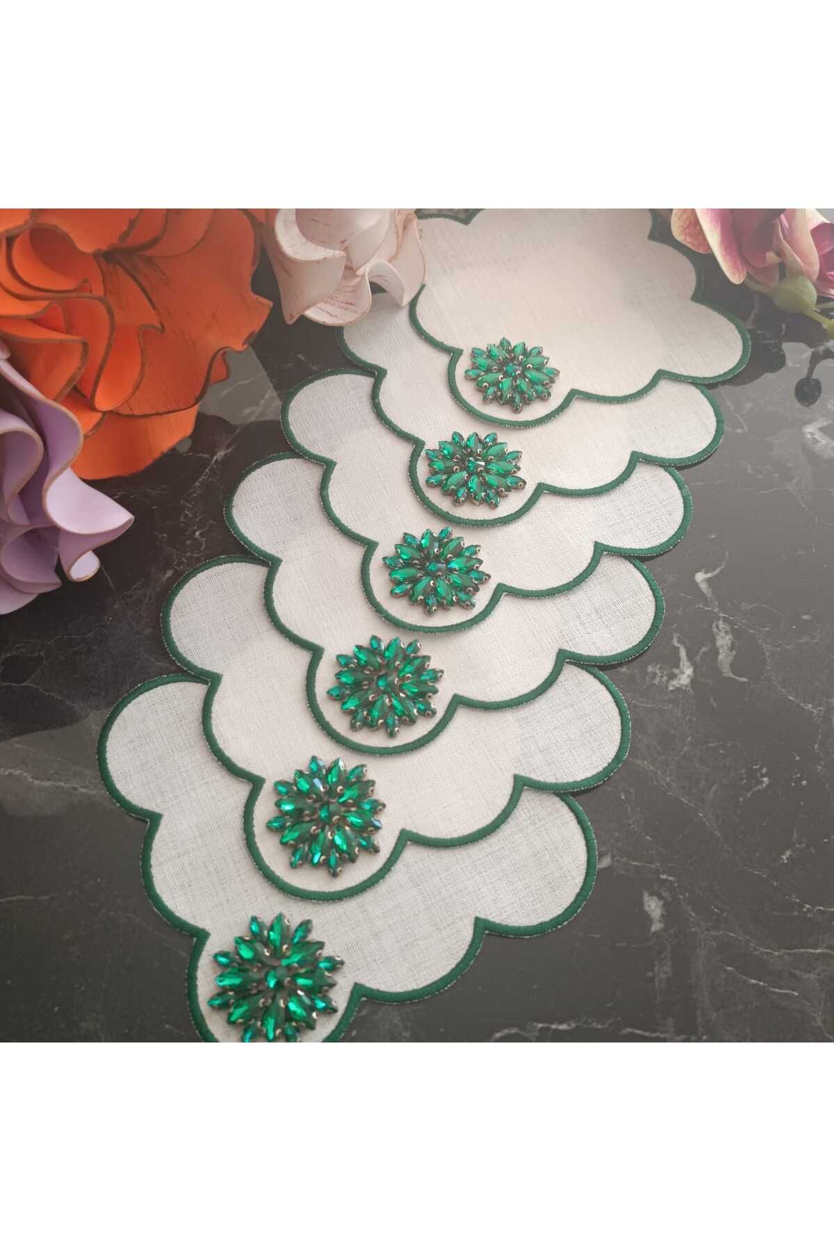 Fleur De Pierre (TAŞ ÇİÇEK) Zümrüt Yeşili Kahve Yanı Kokteyl Peçetesi Leke Tutmayan Kumaş 6 Adet