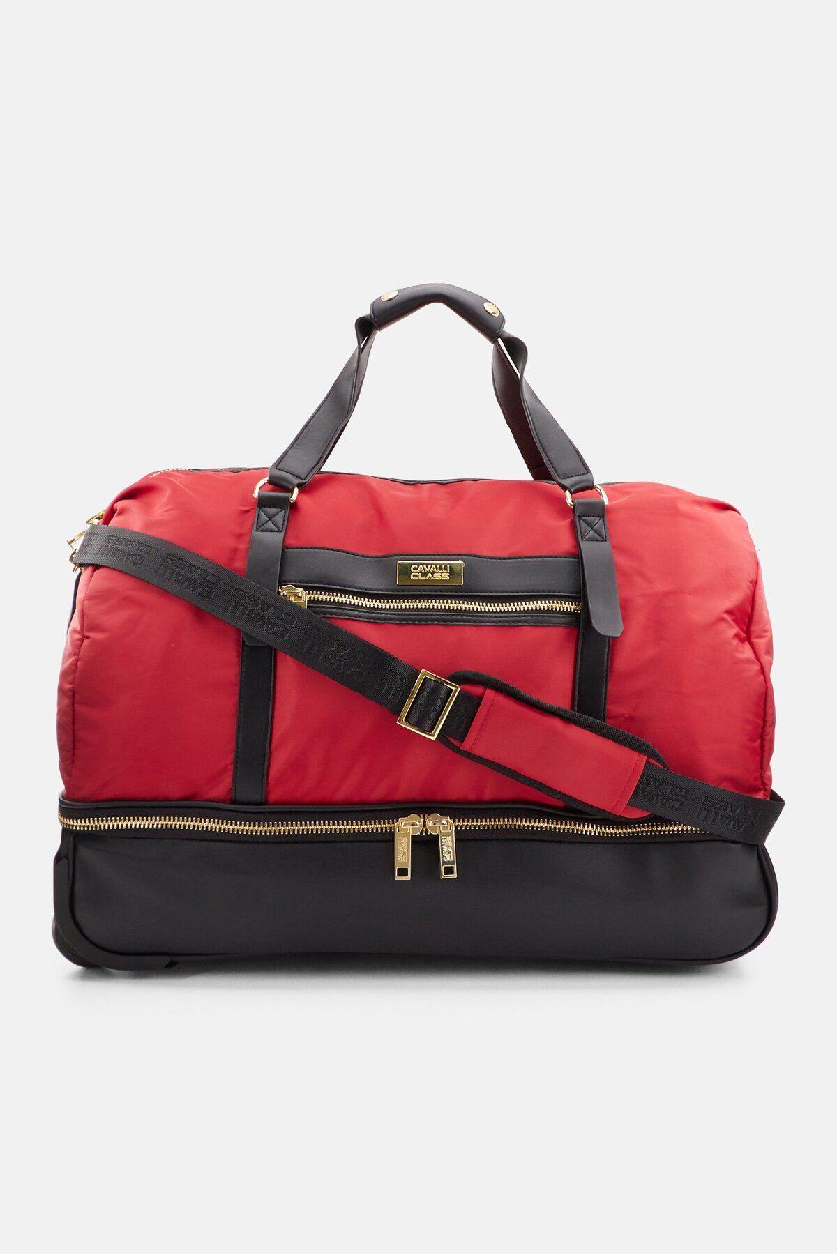 Cavalli Class Brand Logo Fashion Drop Bottom Travel Rolling Duffel Bag 65 L x 38 H x 31 W cm Black Red Trendyol
