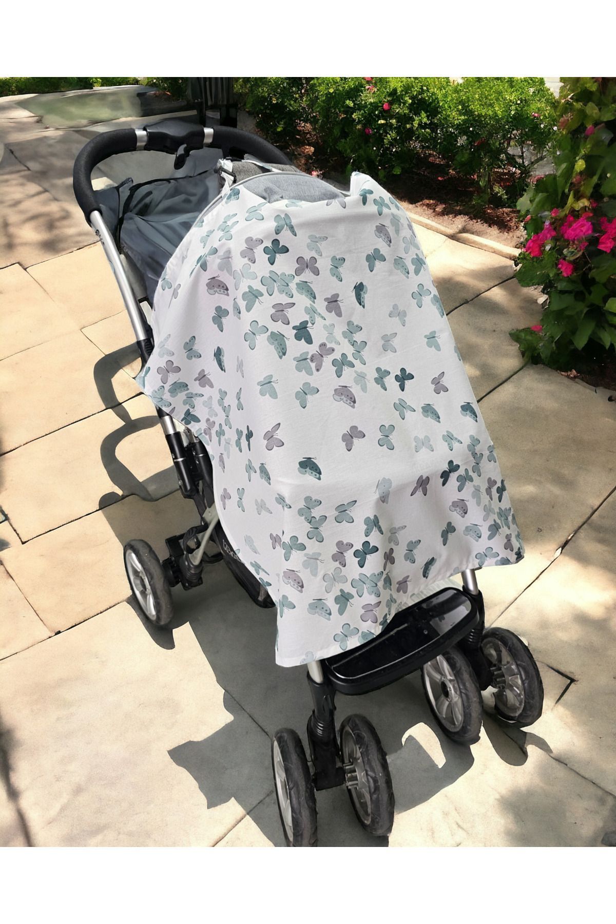 BeybiNest Balenli 100x80 Cm Emzirme Önlüğü Ayarlanabilir Boy Yeşil Kelebekler Emzirme Örtüsü fotoğrafı 3 (önizleme)