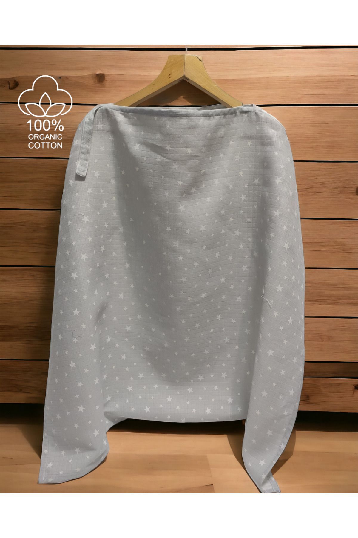 BeybiNest Balenli Müslin Emzirme Önlüğü 100x90 Cm Ayarlanabilir Boy Gri Yıldızlar Emzirme Örtüsü fotoğrafı 2 (önizleme)