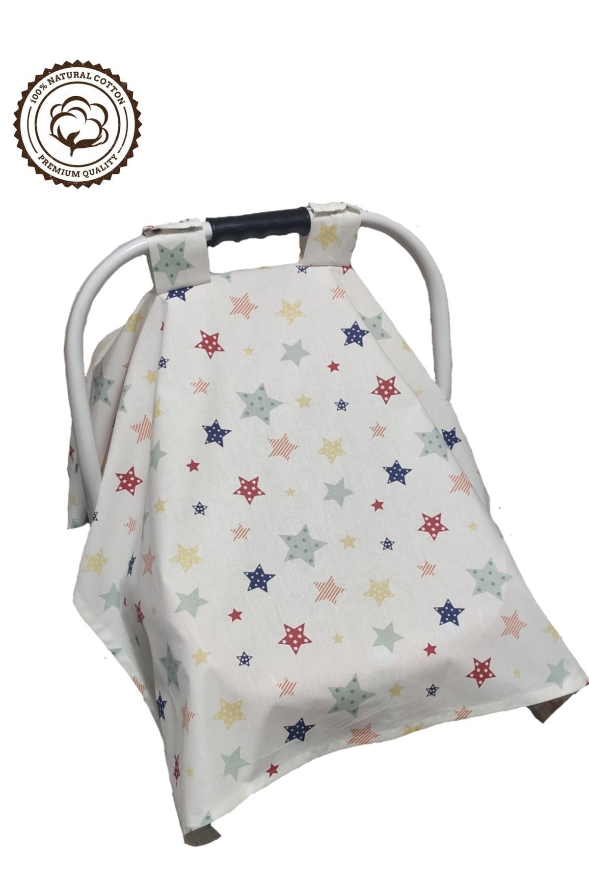 BeybiNest %100 Pamuklu Puset Örtüsü Tek Kat 110x88 Cm Renkli Yıldızlar Model fotoğrafı 2 (önizleme)