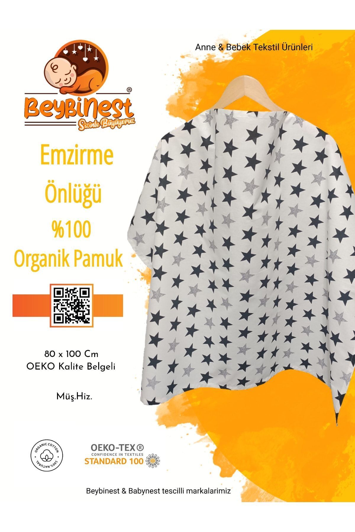 BeybiNest Emzirme Önlüğü 100x80 Cm Ayarlanabilir Boy Siyah Beyaz Balenli Model fotoğrafı 3 (önizleme)