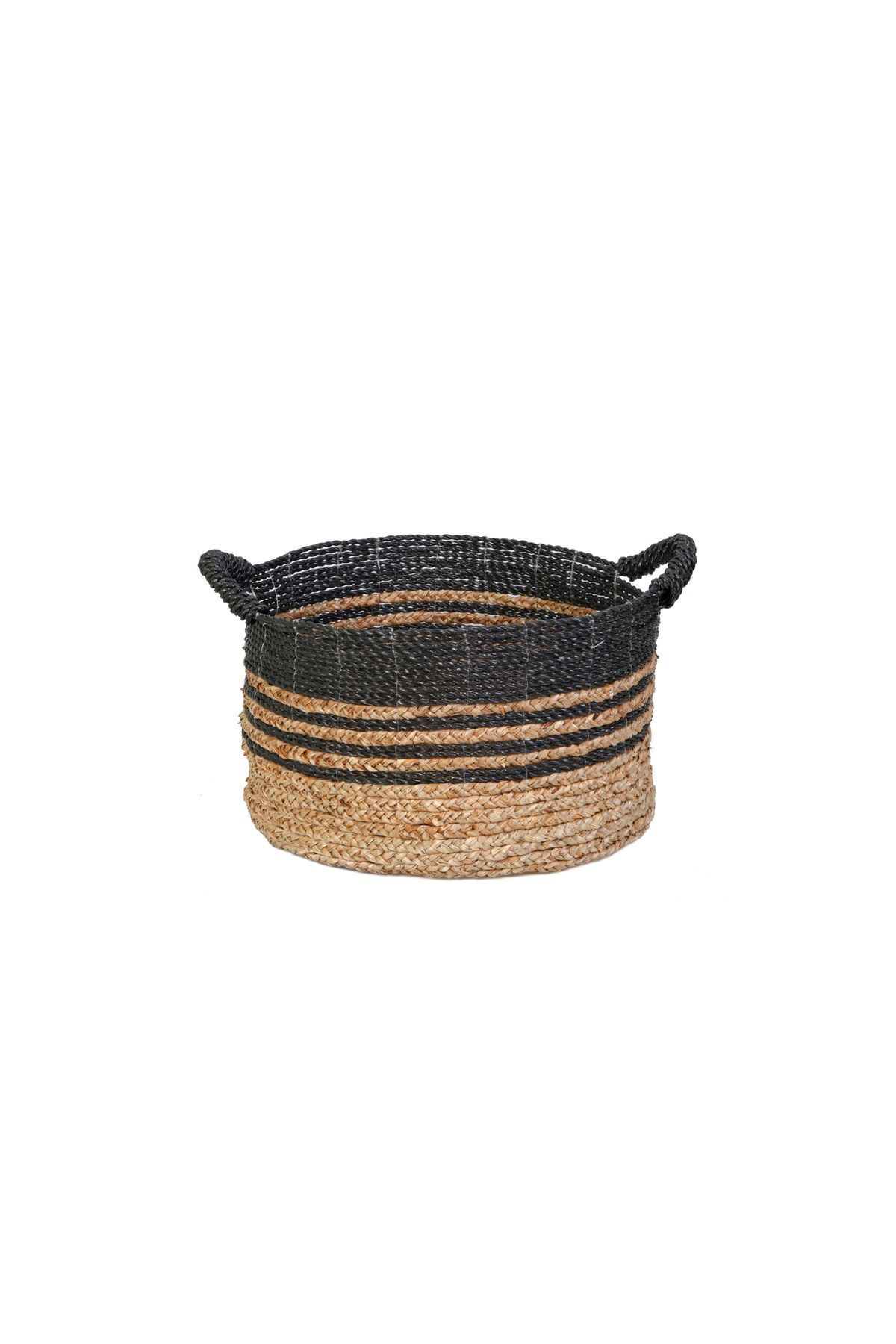 KANCAEV-Mendong Wicker Black-Natural Knitted Basket - Medium Size 1