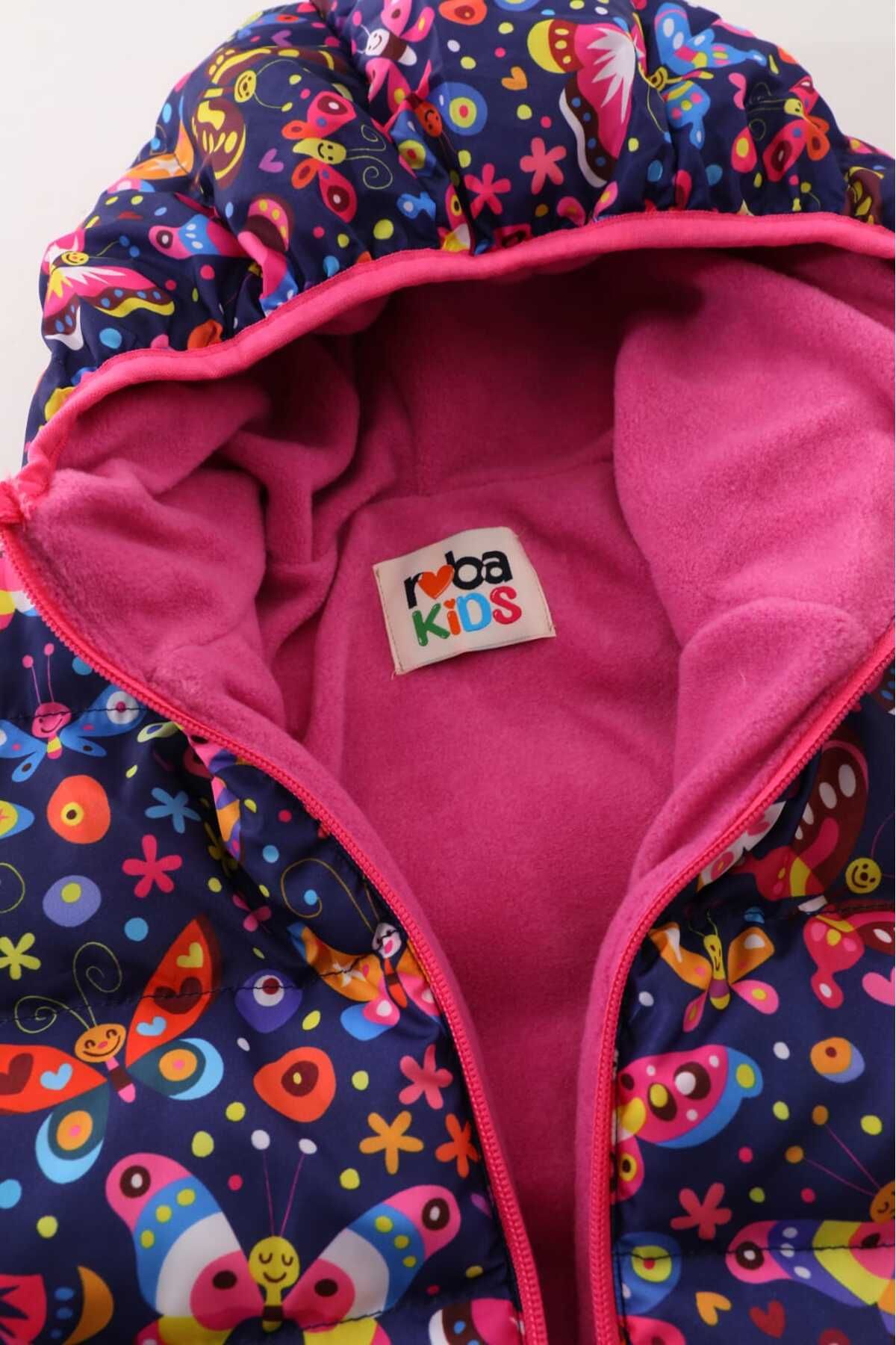 ROBA KIDS-Jachetă de puf de iarnă pentru băieți și fete - fleece, glugă și model fluture Rb-106 2