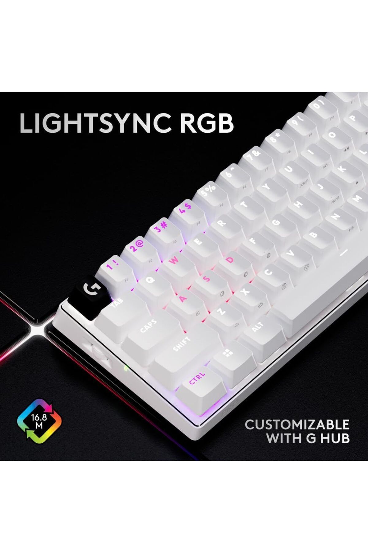 logitech-G PRO X 60 LIGHTSPEED Wireless Gaming Keyboard,TKL 60%  GX Optical Tactile Switches White 8
