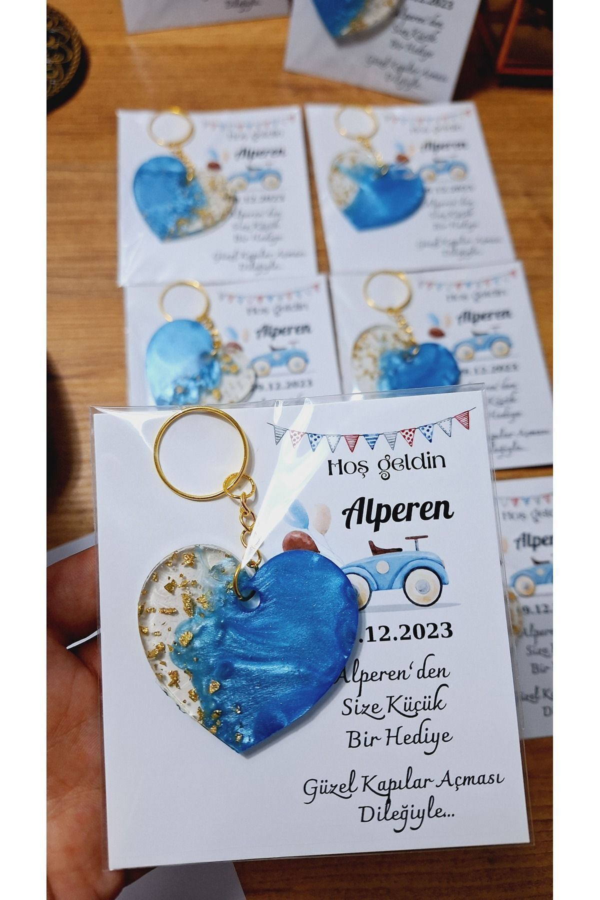 Trolley Card Heart Model Keychain Baby Birthday Mevlüt 10 Pieces