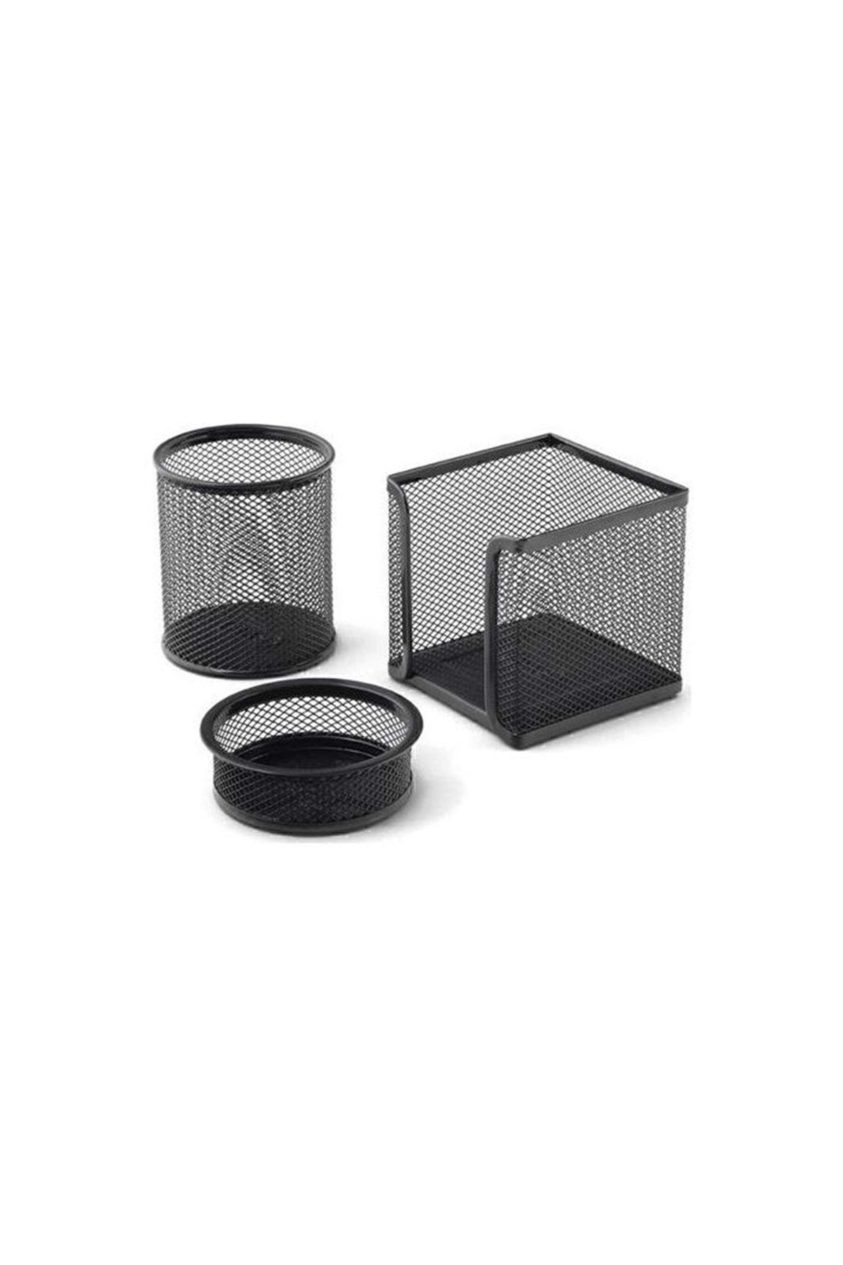 inox Set De Birou Din Plasă Neagră Din 3 Piese - One Size