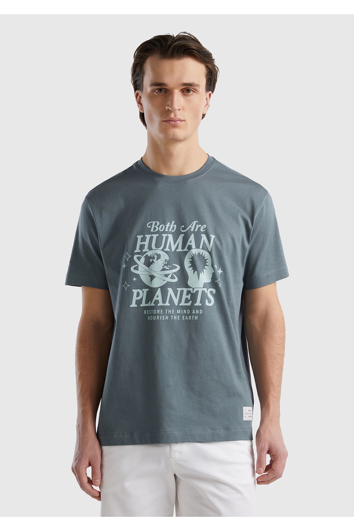 یونایتد کالرز آو بنتون تی‌شرت مردانه طرح‌دار خاکستری دودی ۱۰۰٪ پنبه ارگانیک