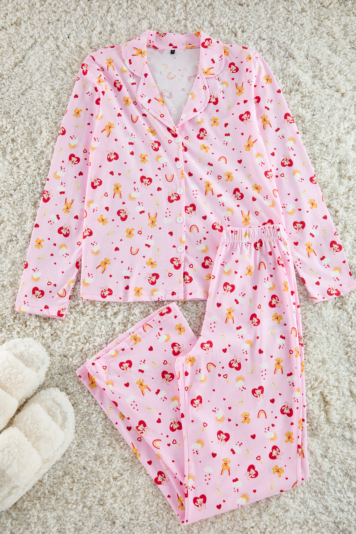 Trendyolmilla Pembe %100 Pamuklu Ayıcıklı ve Kalpli Örme Pijama Takımı THMAW24PT00150