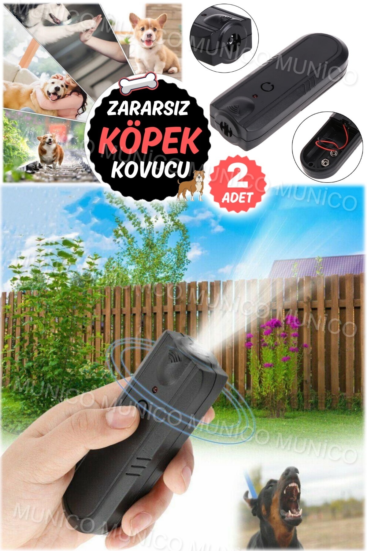 Munico 2 ADET Pet Anti Köpek Havlayan Ultrasonik Köpek Kovalayıcı Agresif Hayvan Saldırılarını Durdurun