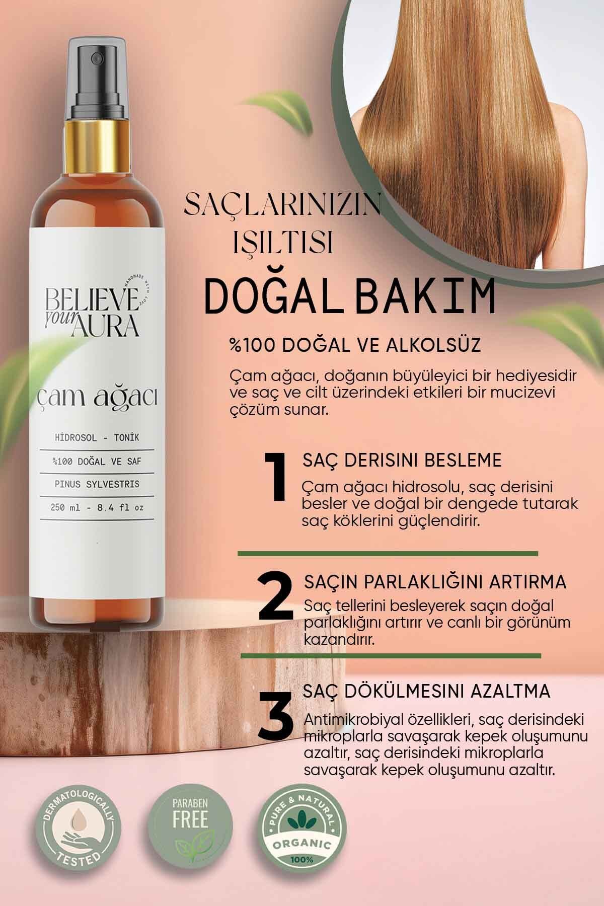 ست مراقبت از پوست و موی درخت کاج 100% روغن درخت کاج خالص و طبیعی، آب درخت کاج و صابون مایع پوست Believe Your Aura