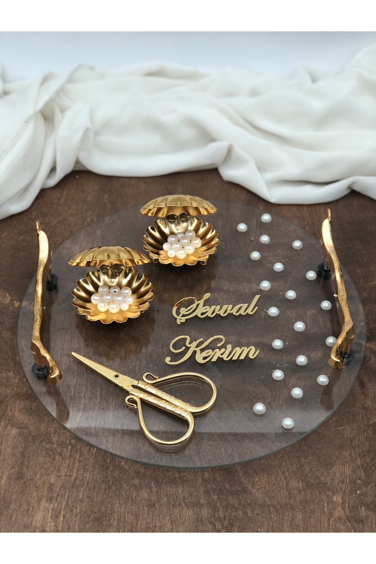 Desenor Concept Söz Nişan Kına Tepsisi Dekoratif Dikdörtgen Tepsi, 2 Adet Yüzük Yükseltici Ve Makas