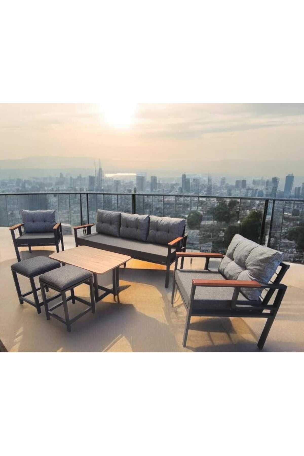 Pimango Pi Elize Bahçe Ve Balkon Mobilyası Antrasit Gri 3 1 1 Sehpalı ...