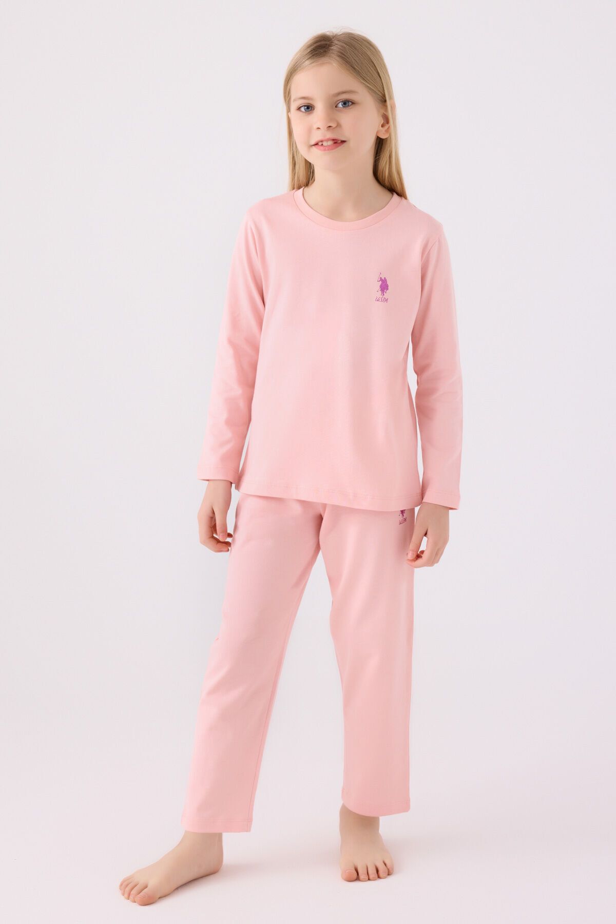 ست لباس خواب آستین بلند صورتی دخترانه U.S. Polo Assn.