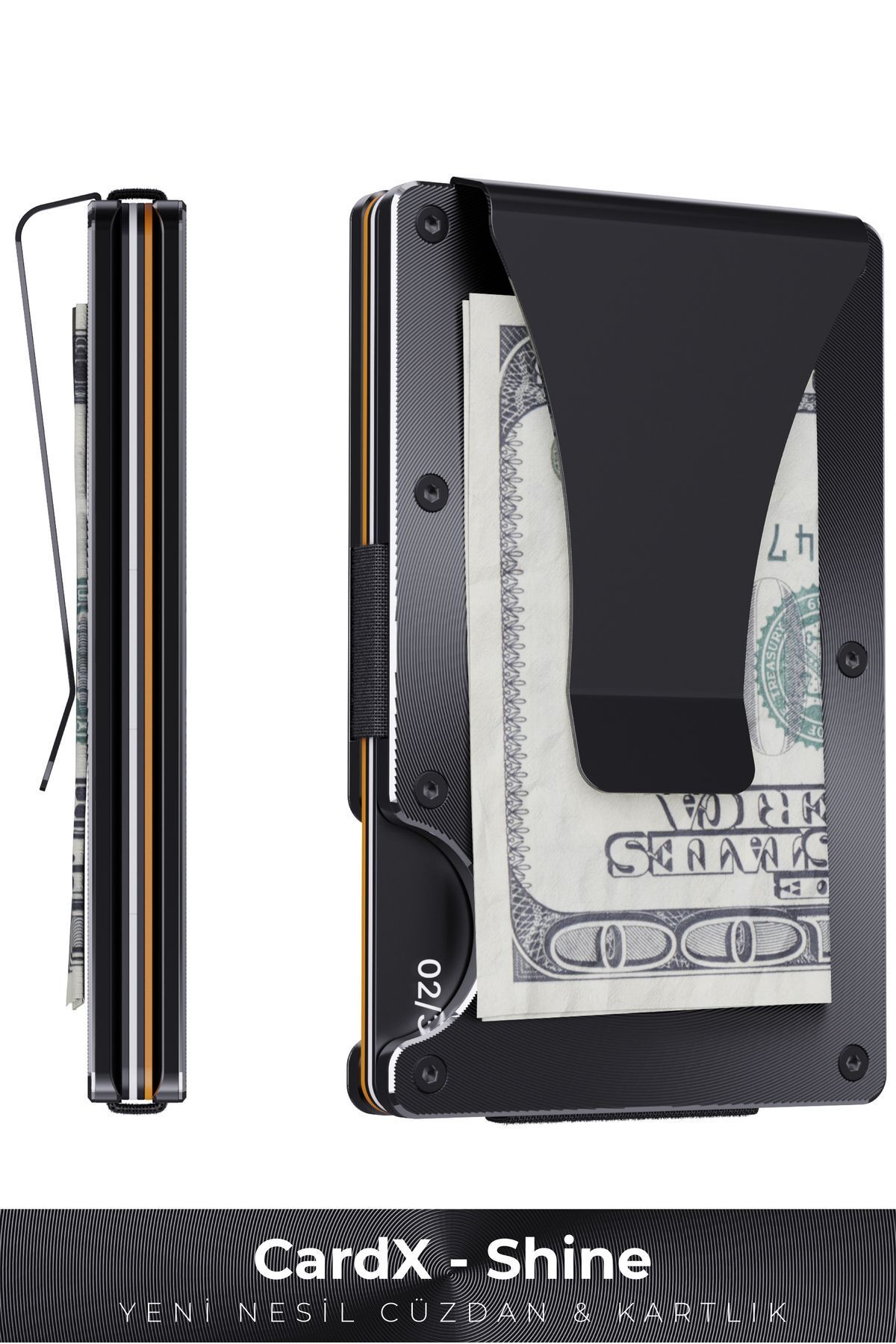 کیف پول و کارت‌بانک مینیمال Cardx مدل Shine Clips – ضد RFID، مناسب برای زنان و مردان (رنگ مشکی) Louise Motto