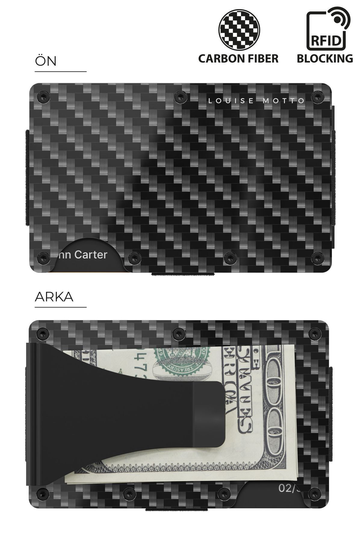 کیف پول و جاکارتی کربن فایبر با محافظ RFID - مدل Cardx Dark Wave Clips (مشکی) Louise Motto