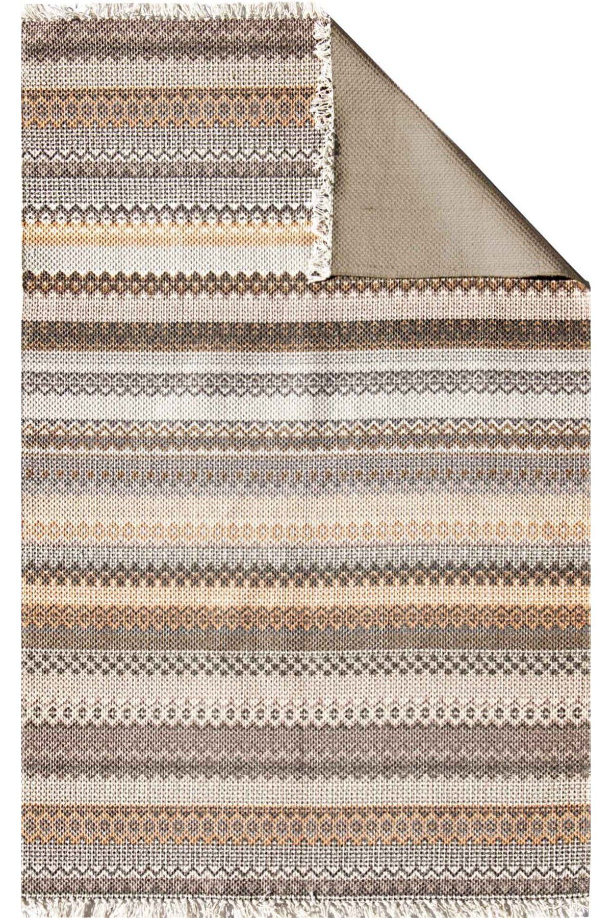 Eko Halı Bodrum Bd 04 Natural Terra Nw Renkli Çift Taraflı Yıkanabilir Saçaklı Baskı Kilim