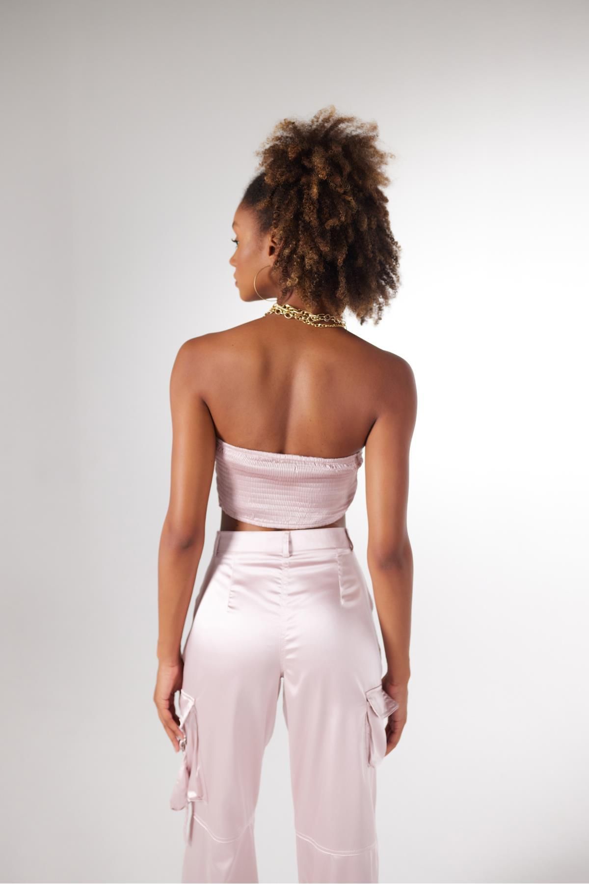 HOLLY LOLLY-Crop Model Underwire Satin Maddy Bustier Powder 5