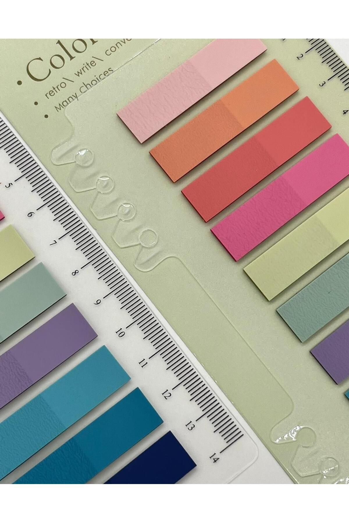 Kağıt Gemi Dükkan-Pink and Blue Tones with 10 Colored Rulers Transparent Pet Index / Index Sticker / Postit / Post-it 4