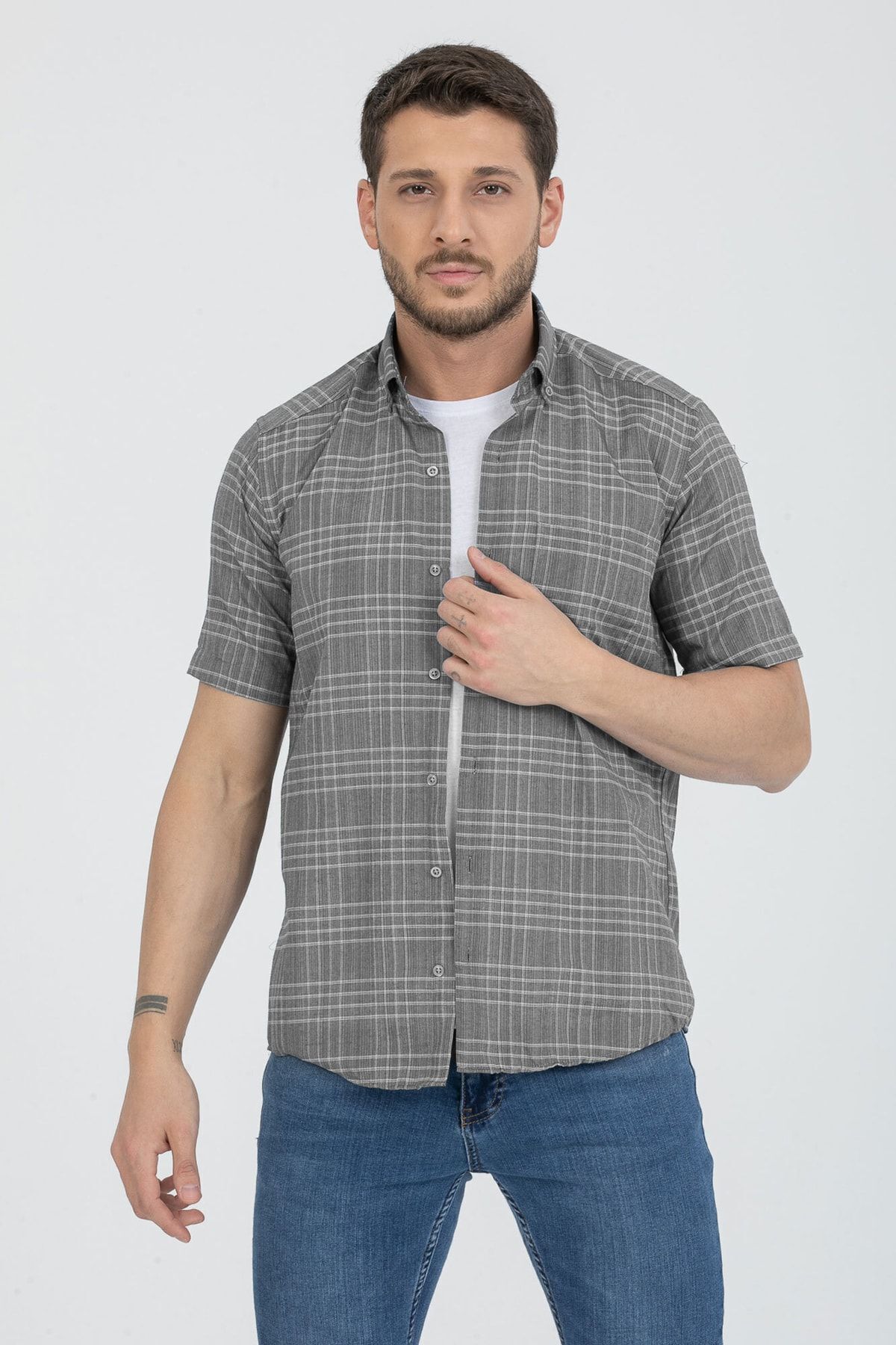 پیراهن مردانه خاکستری Varetta | short sleeve 10 اورجینال - تصویر 2
