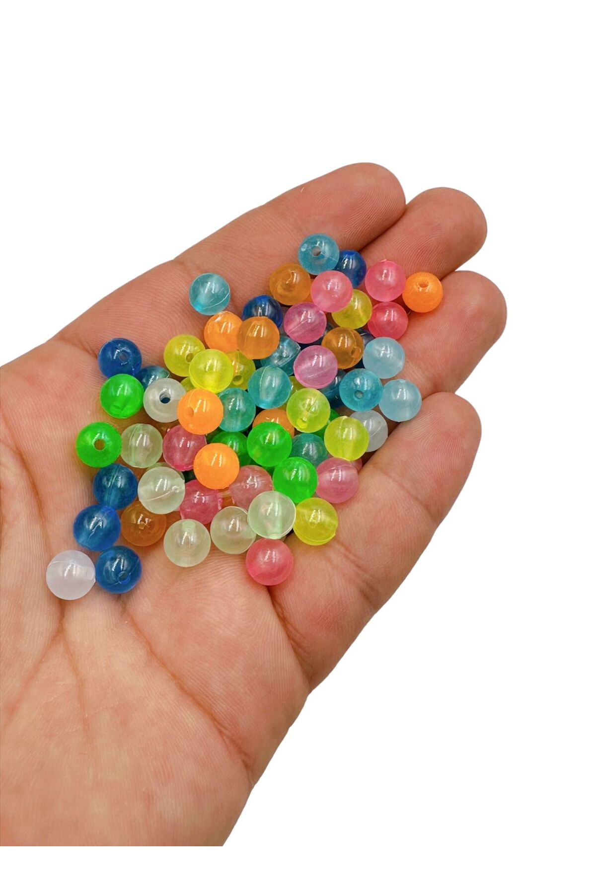 Ebruli Boncuk 8mm Yuvarlak Akrilik Boncuk Soft Janjanlı Parlak Takı Yapımı Bead (50 Gr)