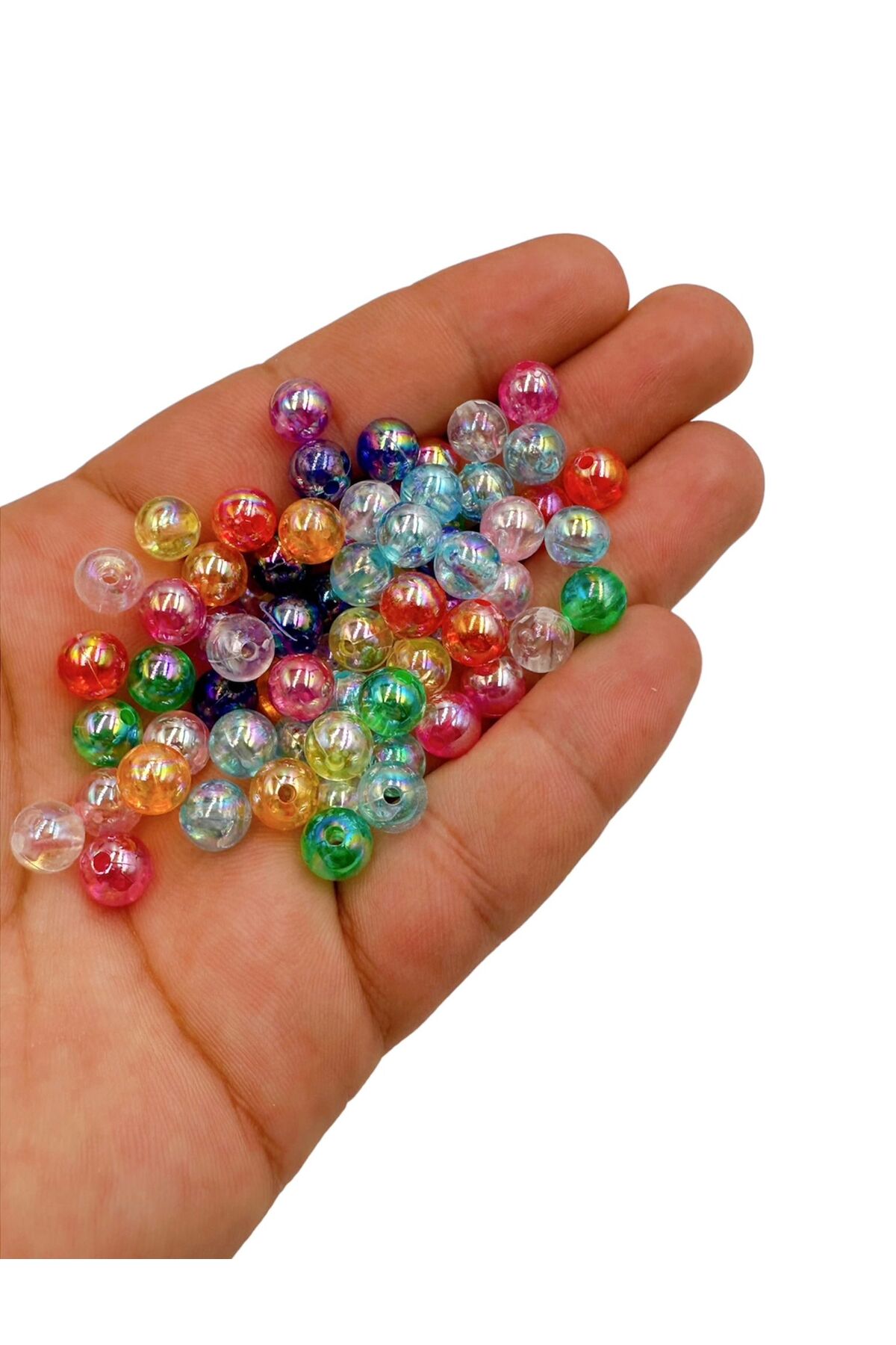 Ebruli Boncuk 8mm Yuvarlak Akrilik Boncuk Soft Janjanlı Parlak Takı Yapımı Bead (50 Gr)