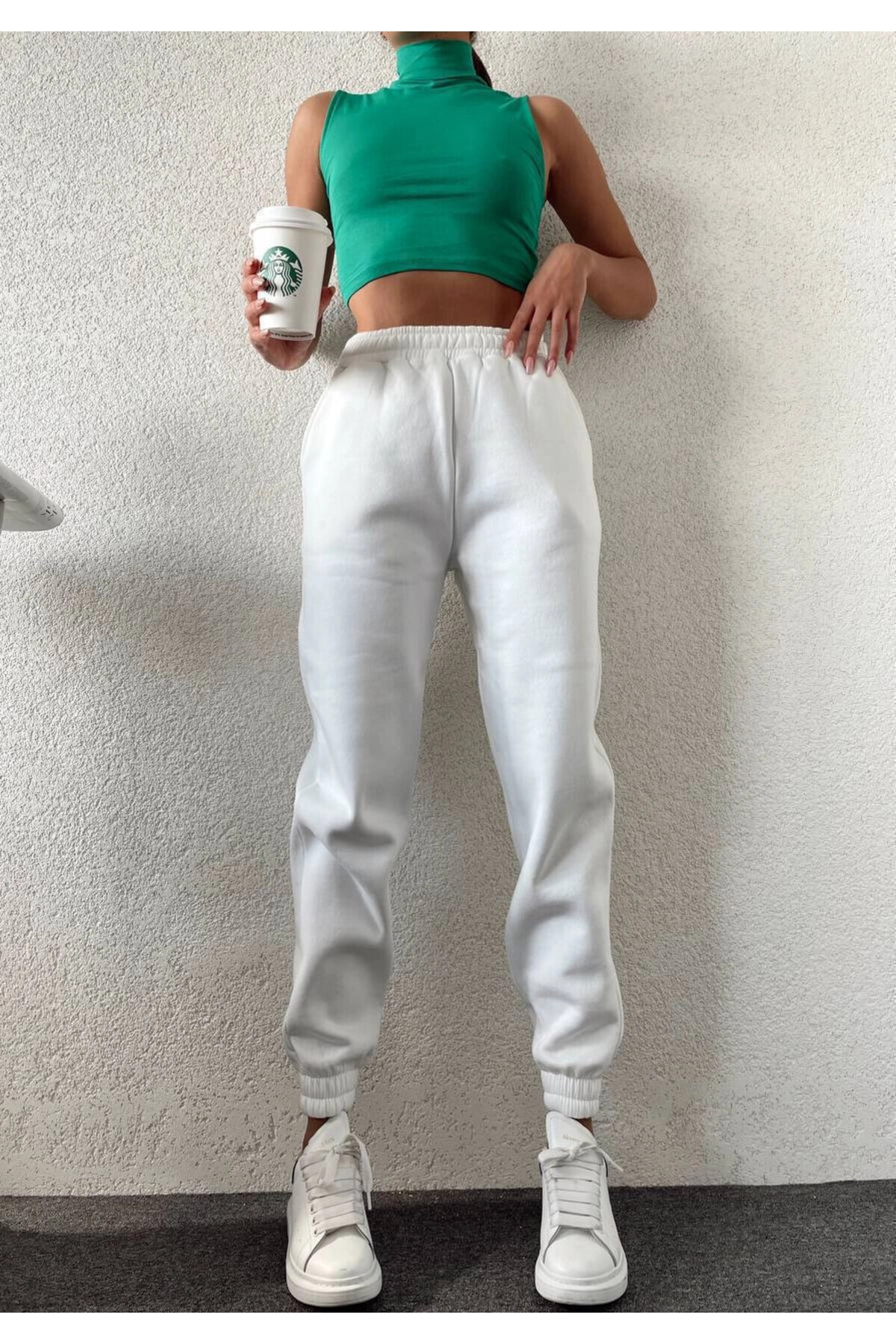 hazelin-Weiße Damen-Jogginghose mit 3 Fäden und Taschen – elastisches Taillenbein HZL24W-ZK12321 1