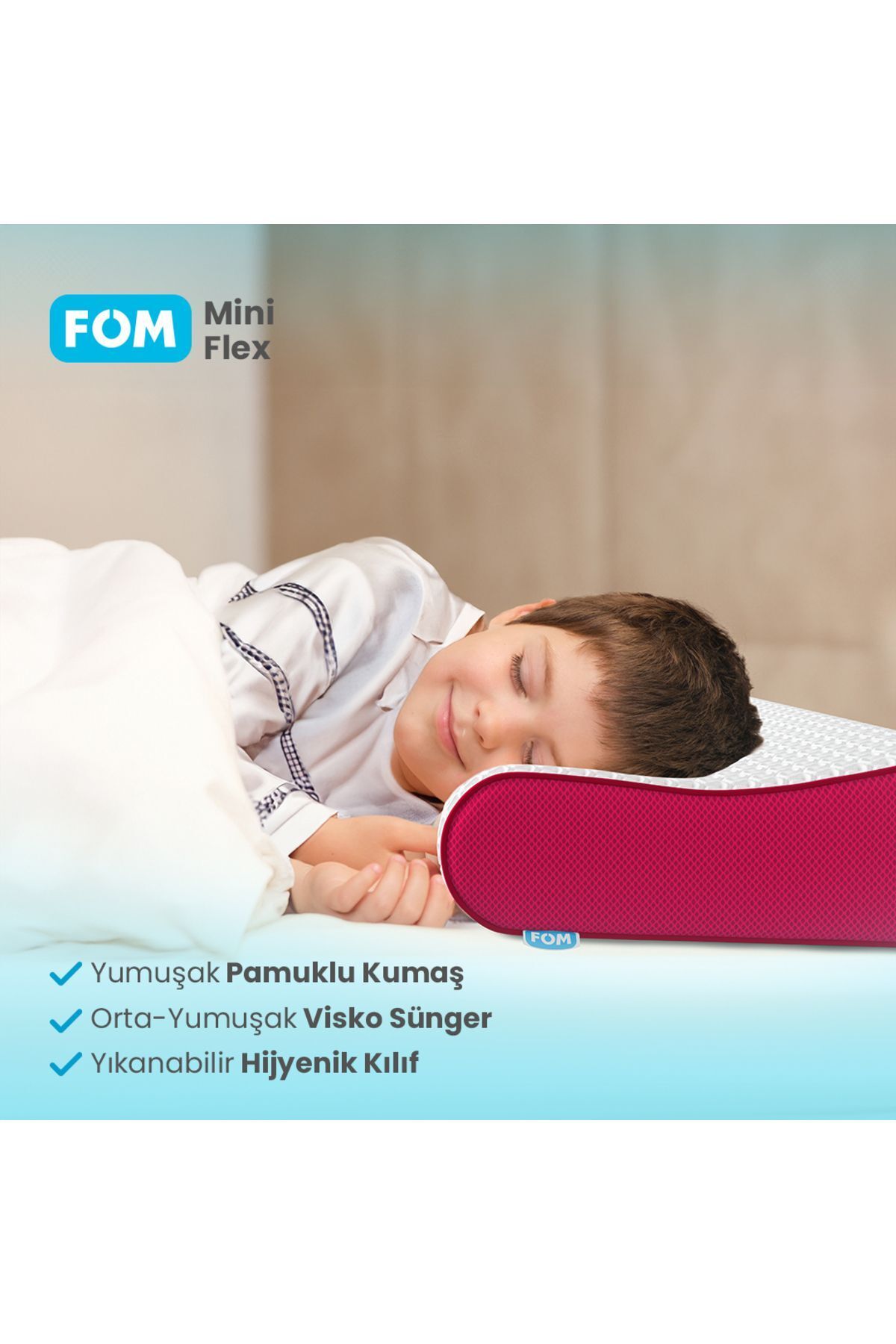 FOM-Orthopedic Mini Flex Visco Sleeping Pillow - For Children and Travel, Red, 50x30x11/9 2
