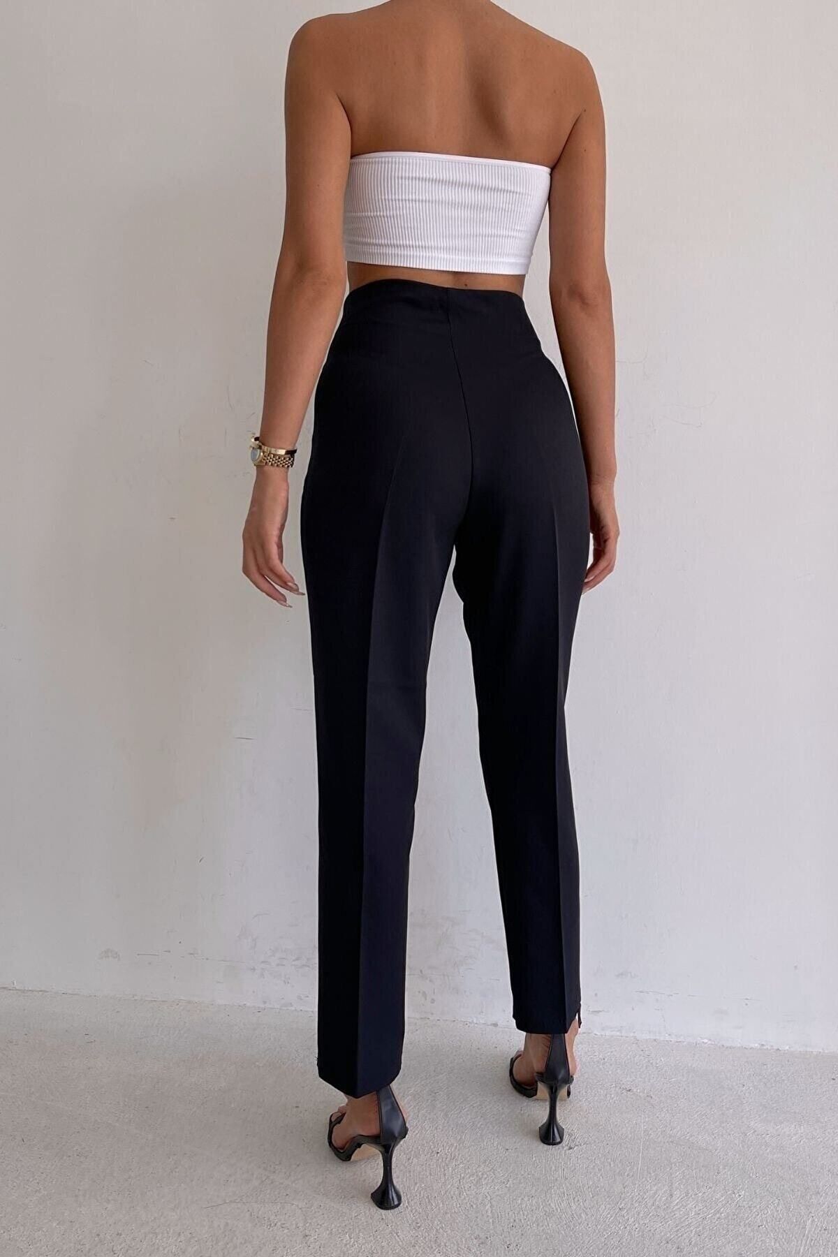 HOJAMODA High Waist Clamp Detailed Trousers Trendyol