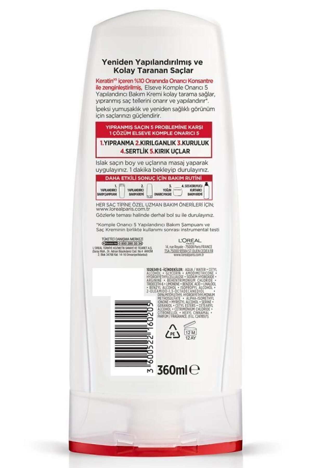 Komple Onarıcı 5 Yapılandırıcı Saç Kremi 360 ml 3'lü Onarıcı Saç Bakım Seti — PKTEKOSKX3 — تصویر 4 از 6