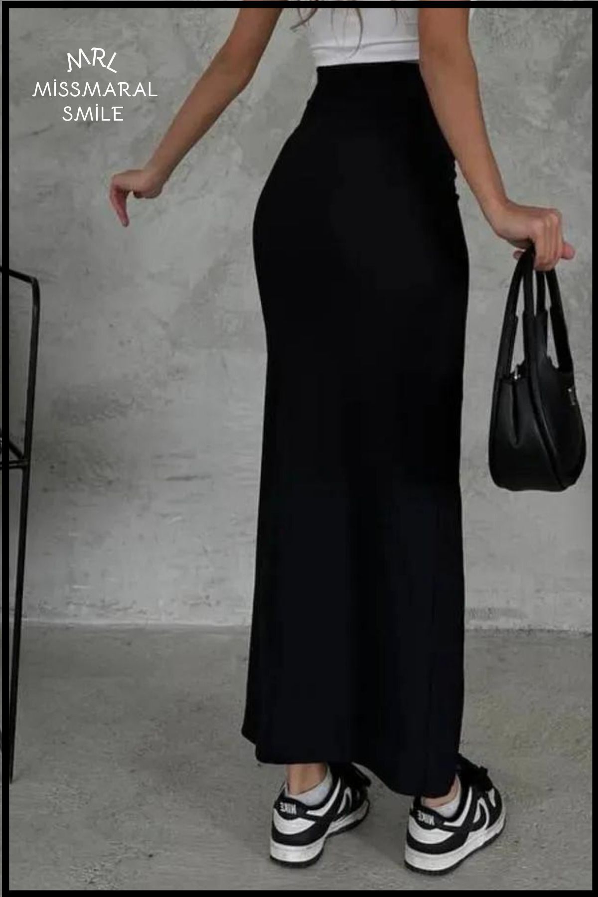 missmaral  Siyah Uzun Etek Dalgıç Kumaş Yırtmaçlı Maxi Boy 92 Cm - Görsel 3