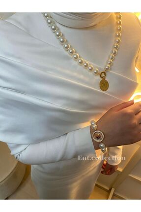 ENT COLLECTİON Kilit Sistemli (ÇELİK)kolye Çeyrek Çerçeve Incili Bileklik Çey...