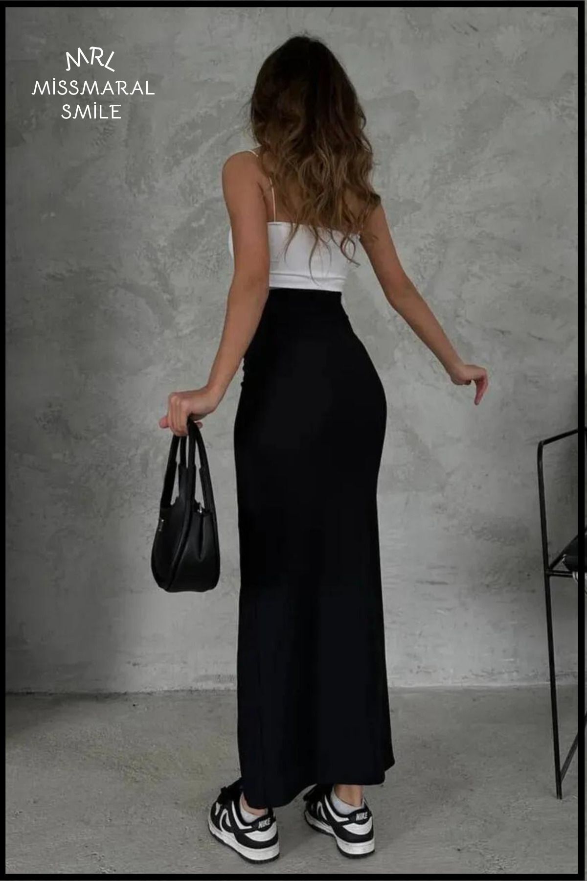 missmaral  Siyah Uzun Etek Dalgıç Kumaş Yırtmaçlı Maxi Boy 92 Cm - Görsel 4