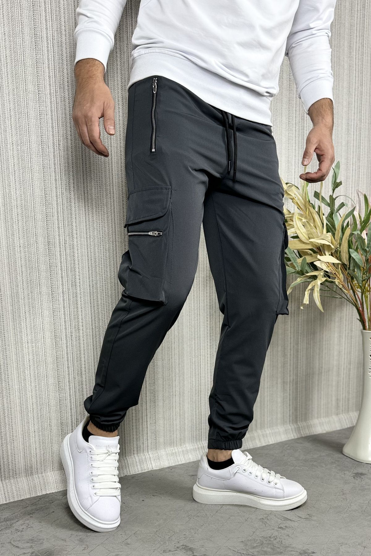 CW Casualwear-Pantaloni cargo jogger pentru bărbați, din țesătură antracit, cu fermoar 8