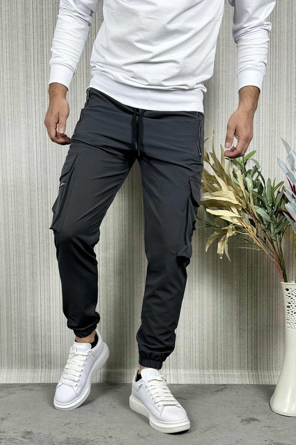 CW Casualwear-Pantaloni cargo jogger pentru bărbați, din țesătură antracit, cu fermoar 7