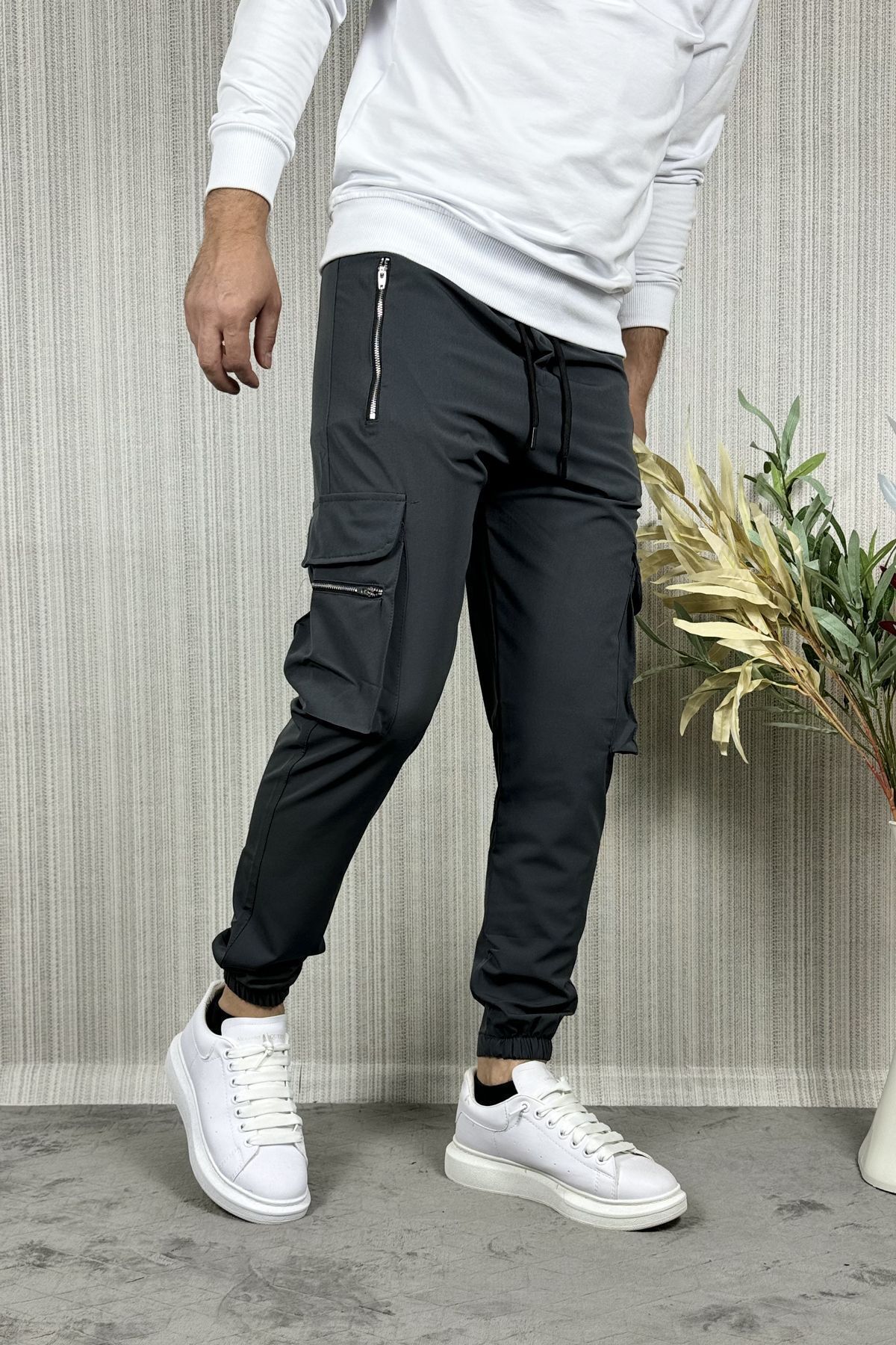 CW Casualwear-Pantaloni cargo jogger pentru bărbați, din țesătură antracit, cu fermoar 6