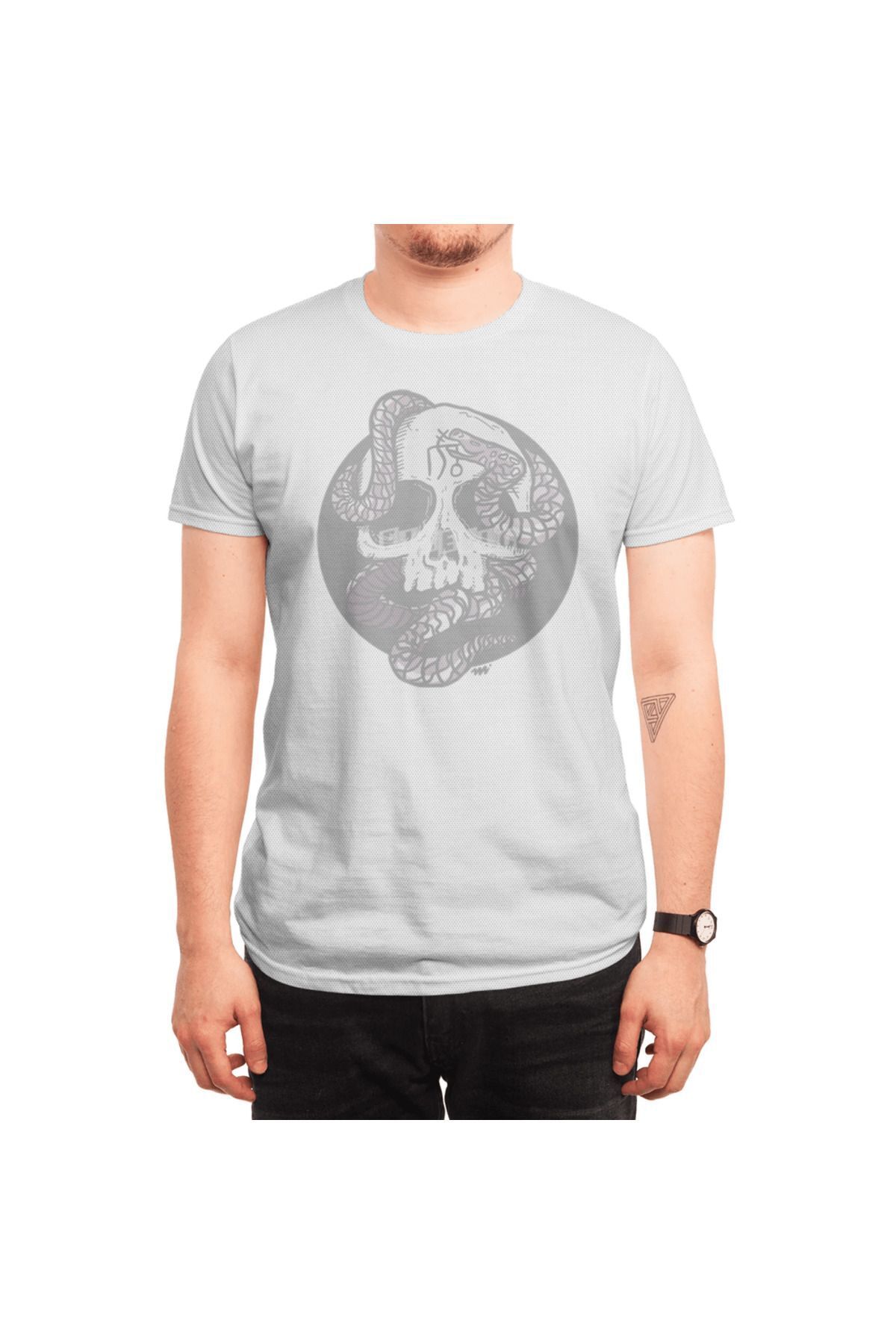 Fizello-Tricou alb unisex - Tricou cu model Sm Skull, pentru bărbați și femei 6
